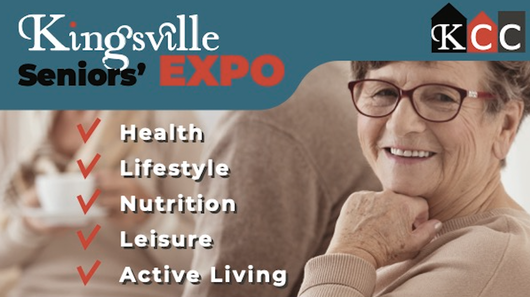 Ad for Kingsville Senior's Expo with the words Health, Lifestyle, Nutrition, Leisure, and Active Living.
